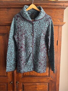 Icelandic Design Wool Blend Cardigan Button Front Shawl Collar